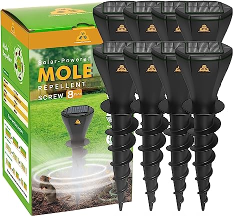 Solar Powered Mole Repellent For Lawns, Screw Shaped Snake Repellent Simulates Low Frequency Seismic Waves for Effective Pest Control, Drive Away Snakes Gophers Moles Voles And Other Underground Pests