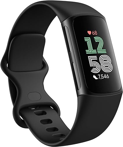 Fitbit Charge 6 Fitness Tracker with Google apps, Heart Rate on Exercise Equipment, 6-Months Premium Membership Included, GPS, Health Tools and More, Obsidian/Black, One Size (S & L Bands Included)