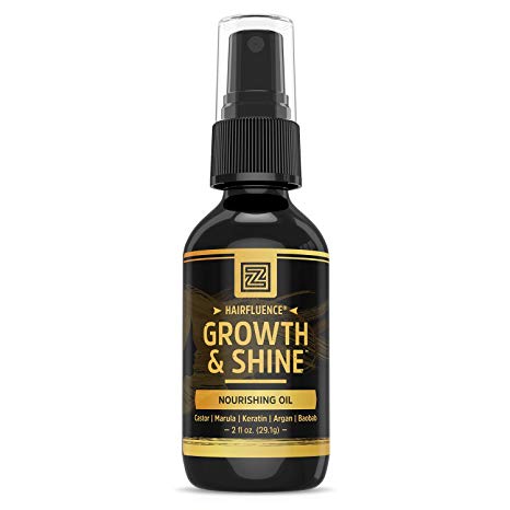 Hairfluence Growth & Shine Hair Oil for Fast-Growing, Stronger, Healthier Hair - Scientifically Formulated Hair Oil Serum with Keratin, Biotin, Argan, Baobab, Marula, and Castor Oils - 2 oz.