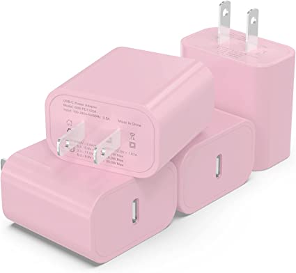4Pack [Apple MFi Certified] iPhone Fast Charger, iGENJUN 20W USB C Charger Wall Charger Block with PD 3.0, Compact USB C Power Adapter for iPhone 14/14 Pro/13, Galaxy, Pixel, AirPods Pro-Baby Pink