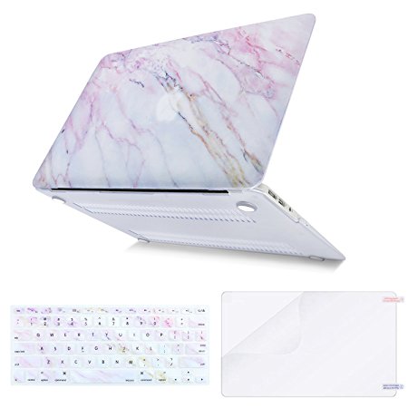 Mosiso Plastic Pattern Hard Case with Keyboard Cover with Screen Protector for MacBook Air 13 Inch (Model: A1369 and A1466), Pink Marble