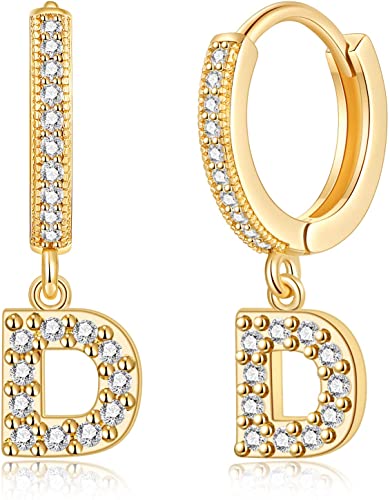 Initial Dangle Hoop Earrings for Women Cubic Zirconia Personalized 26 Letters Huggie Earrings Gift for Her