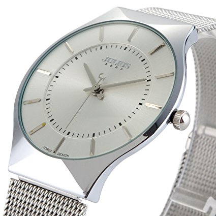 Tamlee Fashion Mesh Stainless Stylish Ultra Thin Quartz Watch Elegant Wristwatch (White)