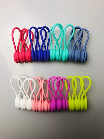 Reusable Twist Ties with Strong Magnet for Bundling and Organizing Cables,Headphone Cables,USB Charging Cords,Hanging & Holding Keychain,Silicone Cord Winder (8 Colors - 24 Pack)