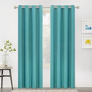 MYSKY HOME Curtains 84 Inches Long Blackout Thermal Insulated Curtains Light Blocking Grommet Window Treatments for Living Room Kitchen, 2 Pieces, Sea Teal