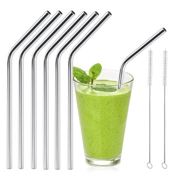 Stainless Steel Straws,Alistart Bent Drinking Straws,Set of 6 with 2 free Cleaning Brushes Drinking Straws for Yeti Tumbler