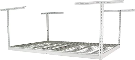 SafeRacks – 4x6 Overhead Garage Storage Rack - Height Adjustable Steel Overhead Storage Rack - 500 Pound Weight Capacity (White, 24"-45")
