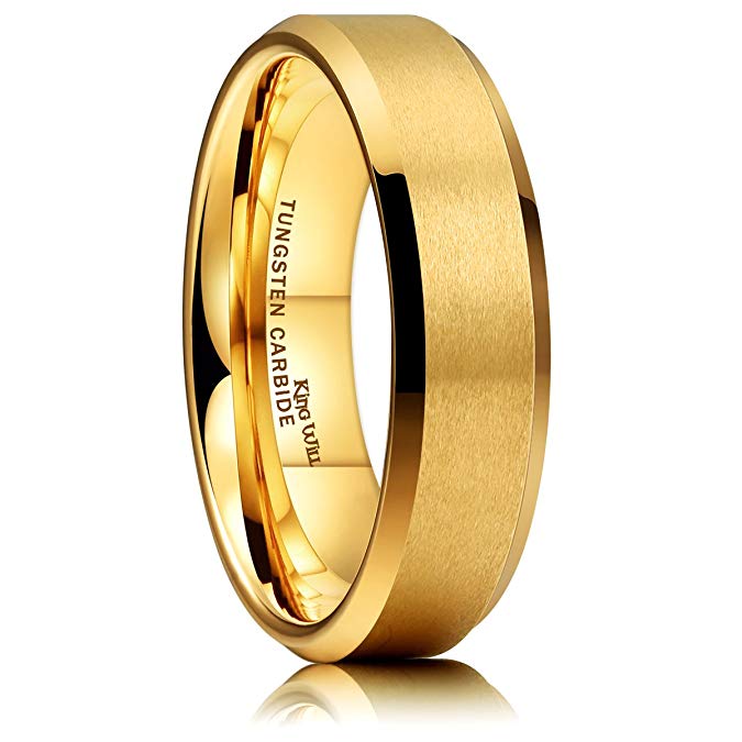 King Will Glory 6mm Matte Finish Tungsten Carbide Ring 24K Gold Plated Comfort Fit Wedding Band