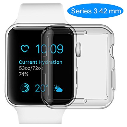 Apple watch 3 case 42 mm,Wistore iwatch 3 screen protector tpu all-around protective case 0.3mm High Defination clear ultra-thin cover for 2017 new apple watch series 3 (42mm)