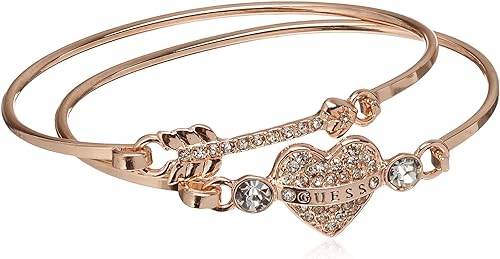 GUESS Women's Duo Tension Bangle Set with Heart and Arrow