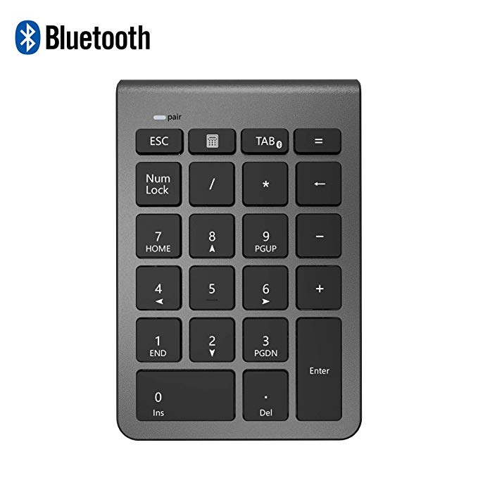 Bluetooth Number Pad, Alcey Wireless 22 Keys Multi-Function Numeric Keypad Keyboard Extensions for Laptop/Desktop/PCs/Notebook, Cool Gray