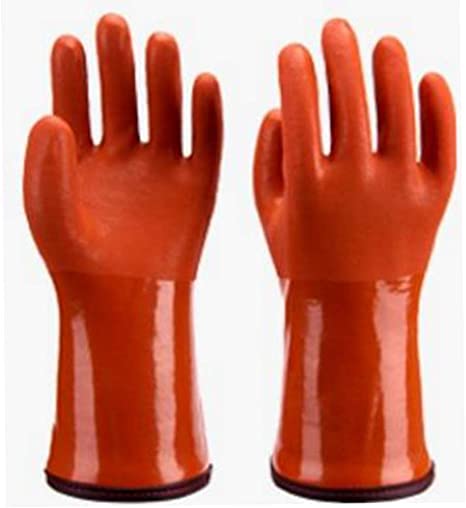 12” Insulated & Waterproof PVC Coated Glove with Warm acrylic thermal liner, Heavy Duty Latex Gloves, Resist Strong Acid, Alkali and Oil,Fishing Operation glove