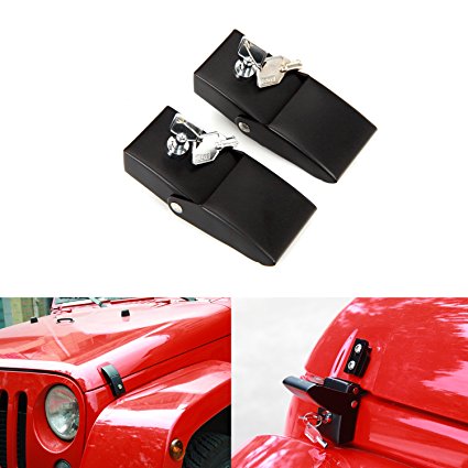 Stainless Steel Hood Latches Hood Lock Catch Latches Kit for Jeep Wrangler JK 2007-2016 (Black)