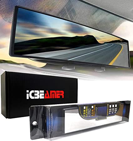 ICBEAMER 9.4" Interior Clip On Panoramic Rearview Mirror - Convex Surface Clear Tint - Wide Angle - For use in Car, SUV, Truck