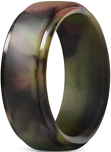 8mm Matte Brushed Step Edge Silicone Wedding Band Ring