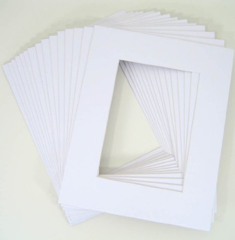 Pack of 25 11x14 WHITE Picture Mats Mattes with White Core Bevel Cut for 8x10 Photo  Backing  Bags