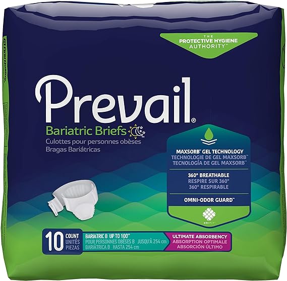 Prevail Bariatric Briefs with Tabs Diaper up to 100" Case 40 Heavy Absorbency