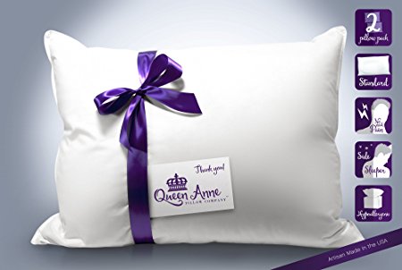 2 Pack Pillows -Two Luxury Synthetic Down Hypoallergenic Pillow By Queen Anne Co. - Heavenly Down Allergy Pillows for the Bedroom (2 Standard Firm Fill)
