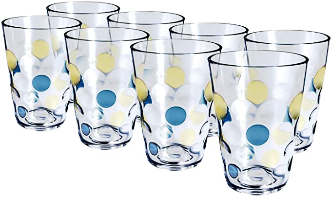 Plastic Water Tumblers, 12-ounce Acrylic Break-Resistant Drinking Glasses Dishwasher Safe Bathroom Cups Stackable Juice Glasses| Clear Set of 8 (Blue)