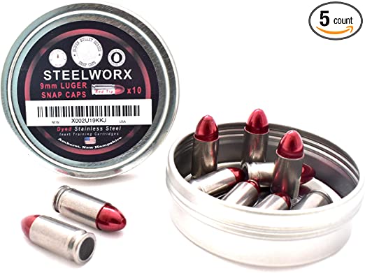 Steelworx 9mm Stainless Steel Snap Caps/Dry Fire Training Rounds
