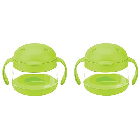 Ubbi cute BPA-free twin pack tweat snack container with attached lid and soft spill-proof guard, Green