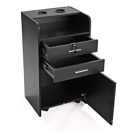 JAXPETY Rolling Beauty Salon 3-Layer Cabinet Salon w/Lockable Wood Drawer Trolley Spa Equipment (Black)