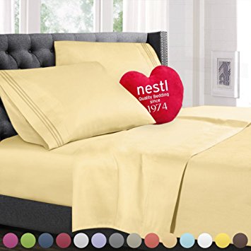 Twin XL Size Bed Sheets Set Light yellow, Highest Quality Bedding Sheets Set on Amazon, 3-Piece Bed Set, Deep Pockets Fitted Sheet, 100% Luxury Soft Microfiber, Hypoallergenic, Cool & Breathable