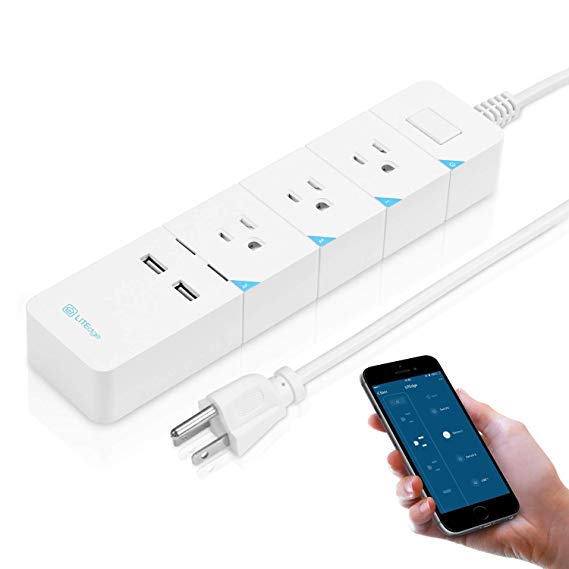 LITEdge Smart Power Strip, Wi-Fi Accessible 3 AC Outlets 2 USB Ports, Compatible with Alexa, APP Control, Voice Control Available, 5.6ft Cable