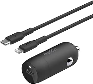 Belkin Boost↑Charge™ 30W Fast Car Charger, Compact Design w/USB-C Power Delivery Port, USB-C to Lightning Cable Included, Universal Compatibility for iPhone 14 Series, iPad, and More - Black