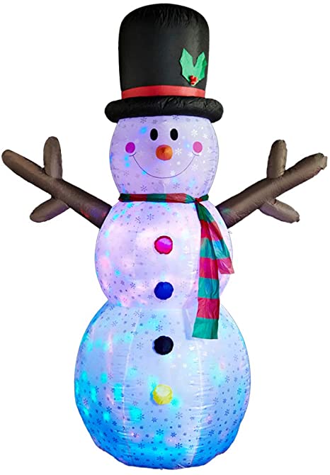 SUPERJARE 8 FT Christmas Inflatable Snowman, Flashing Lights Christmas Decoration, Airblown Snowman with Fan and Anchor Ropes, Animated for Yard Party Lawn, Indoor & Outdoor