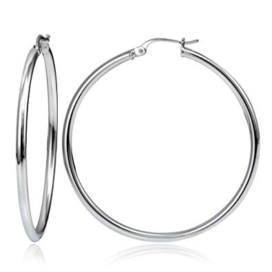 Hoops & Loops Sterling Silver 2mm High Polished Large Round Hoop Earrings