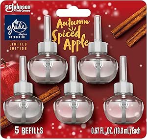 Glade PlugIns Refills Air Freshener, Scented and Essential Oils for Home and Bathroom, Autumn Spiced Apple, Limited Edition Scent, 3.35 Fl Oz, 5 Count