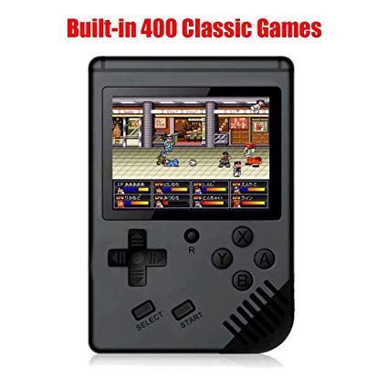 qiaoniuniu Handheld Game Console Kids Gift 8 Bit Portable Classic Video Games 2.8 Inch HD Screen 400 Classic Games Retro MD Paly Games (Color: Black)