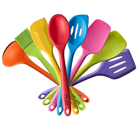 TTLIFE Silicone Spatula Utensil Kitchen 8 Pieces With Turner, Slotted spoon, Ladle, Spoon, Spoon Spatula, Spooula, Spatula, Basting brush (Colorful)