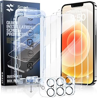 SmartDevil 3-Pack Screen Protector for iPhone 12 with 3-Pack Camera Lens Protector, Clear 9H Tempered Glass Film, Super Fast Installation (Dust-Free & Bubble-Free), Alignment Tool