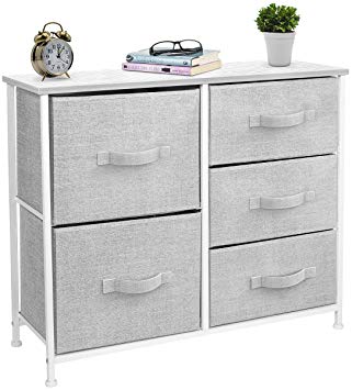 Sorbus Dresser with 5 Drawers - Furniture Storage Tower Unit for Bedroom, Hallway, Closet, Office Organization - Steel Frame, Wood Top, Easy Pull Fabric Bins (White/Gray)