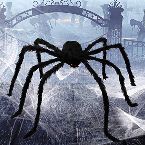 Dreampark Halloween Giant Spider Decorations, Scary Halloween Decorations Fake Large Hairy Spider Props for Outdoor Window Wall and Yard Decor (4.9FT)