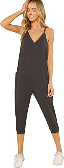 DIDK Women's V Neck Spaghetti Strap Harem Leg Cami Jumpsuit