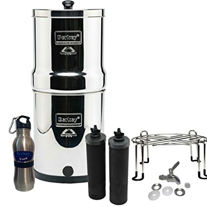 Berkey Filters Premium Stainless Steel Bundle: Black Filters, Stainless Steel Spigot, Stainless Steel Stand and Stainless Steel Water Bottle (2 Gallon Big Berkey)