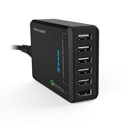 Quick USB Charger, TeckNet [Qualcomm Certified] 51W 6 Ports QC 2.0 Desktop USB Charging Station Wall Charger With BLUETEK Smart Charging For Apple iPhone, iPad, iPad Air, iPad Mini, iPad Pro, Samsung Galaxy, HuaWei, Nexus, LG and More