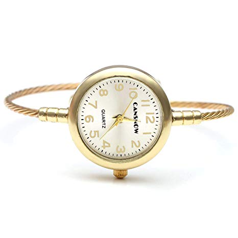 JSDDE Elegant Fashion Women's Grils' Steel Wire Bracelet Bangle Wrist Quartz Watch, Gold Tone White Face