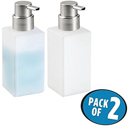 mDesign Foaming Soap Glass Dispenser Pump Bottle for Bathroom Vanities or Kitchen Sink, Countertops - Pack of 2, Square, Frost/Brushed