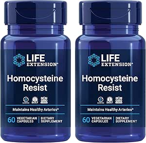 Life Extension Homocysteine Resist - 60 Vegetarian Capsules (Pack of 2) Vitamin B2, B6 & B12   Folate - Once-Daily, Non-GMO, Gluten-Free