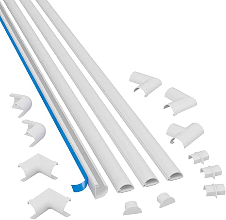 D-Line Micro Plus Cable Raceway Kit | Self-Adhesive Wire Covers | Electrical Raceway, Popular Cable Organizer for Home Theater, TV, Office and Home | 4 x 1 Meter Lengths Per Pack - White