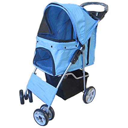 FoxHunter New Dog Pram | Pet Dog Cat Animal Stroller | Dog Buggy For Traveling | Travel Vet Stroller Disabled Dog Pushchair | 2 Front Swivel Wheels & Rear Brake Blue | UK Seller