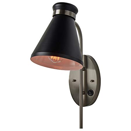 Rivet Mid-Century Modern Wall Sconce, 16.5"H, Black and Brushed Nickel