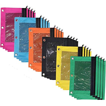 Omura Zippered PENCIL POUCH w/Standard 3-Ring Binder BOLD COLOR, pack of 24