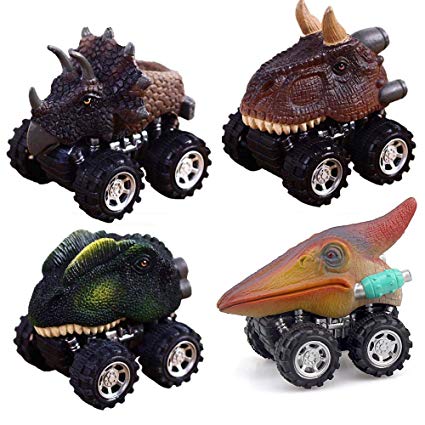 ZHFUYS Dinosaur Toys, Pull Back Dino Cars with Big Tire for 2 to 5 Year Old Boys Girls Gifts 4 Pack Toy Cars (Dinosaur)