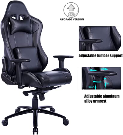 Healgen Back Massage Gaming Chair, PC Computer Video Game Racing Gamer Chair High Back Reclining Executive Ergonomic Desk Office Chair with Headrest Lumbar Support Cushion(8238Black)
