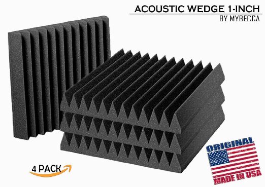 Mybecca 4 PACK Acoustic Wedge Soundproofing for Studio and Youtube Recording Wall Tiles 12 X 12 X 1 inch Made in USA